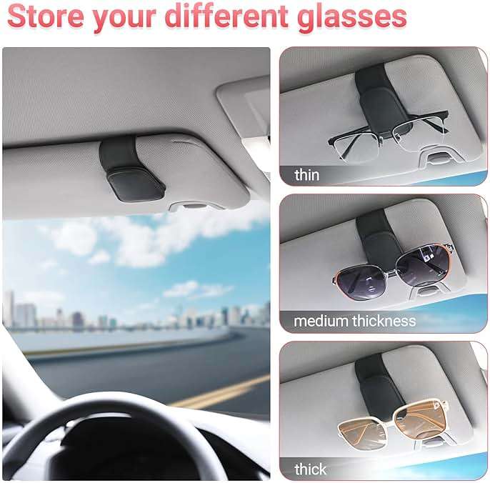 KanSmart Sunglass Holder for Car Sun Visor, Magnetic Sunglasses Clip, Leather Glasses Eyeglass Holder and Ticket Card Clip, Auto Interior Accessories Universal for Car SUV Truck Pickup -Black - Image 3
