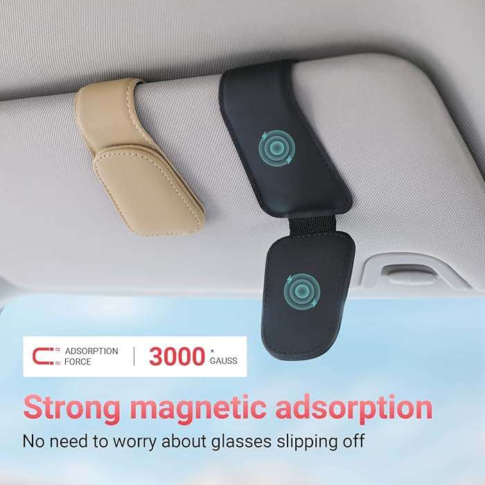 KanSmart Sunglass Holder for Car Sun Visor, Magnetic Sunglasses Clip, Leather Glasses Eyeglass Holder and Ticket Card Clip, Auto Interior Accessories Universal for Car SUV Truck Pickup -Black - Image 5