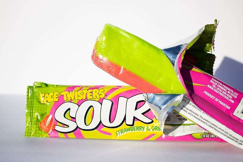 Face Twisters Sour Taffy Combo Strawberry and Green Apple | 4 Pack Large Sour Taffy Bars - Image 3