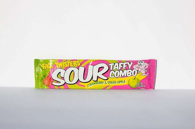 Face Twisters Sour Taffy Combo Strawberry and Green Apple | 4 Pack Large Sour Taffy Bars - Image 4