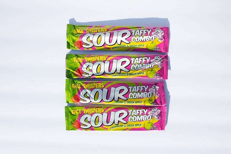 Face Twisters Sour Taffy Combo Strawberry and Green Apple | 4 Pack Large Sour Taffy Bars - Image 5
