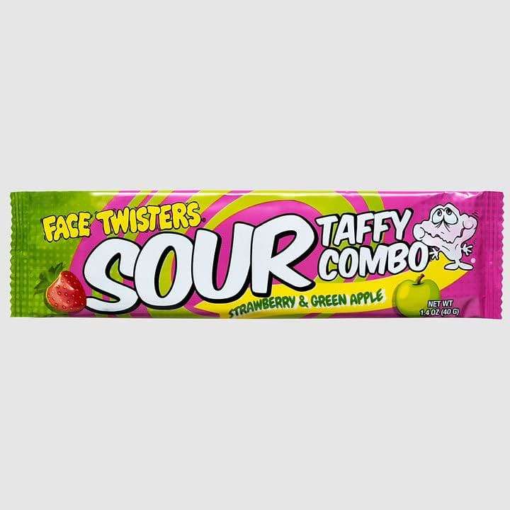 Face Twisters Sour Taffy Combo Strawberry and Green Apple | 4 Pack Large Sour Taffy Bars - Image 6