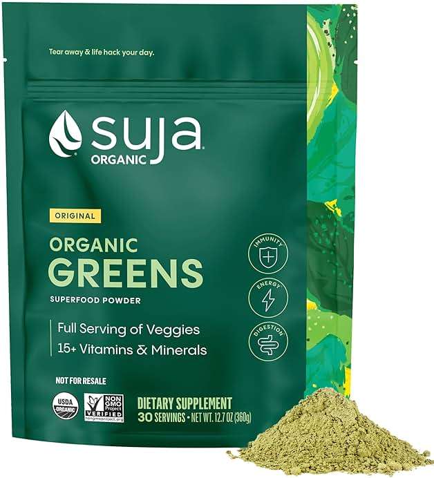Suja Organic Greens Powder Probiotic Blend, Spirulina, Daily Superfood Drink or Smoothie Mix for Immune Support, Digestion, & Energy, Vegan, Gluten Free, Non GMO, 30 Servings - Image 1