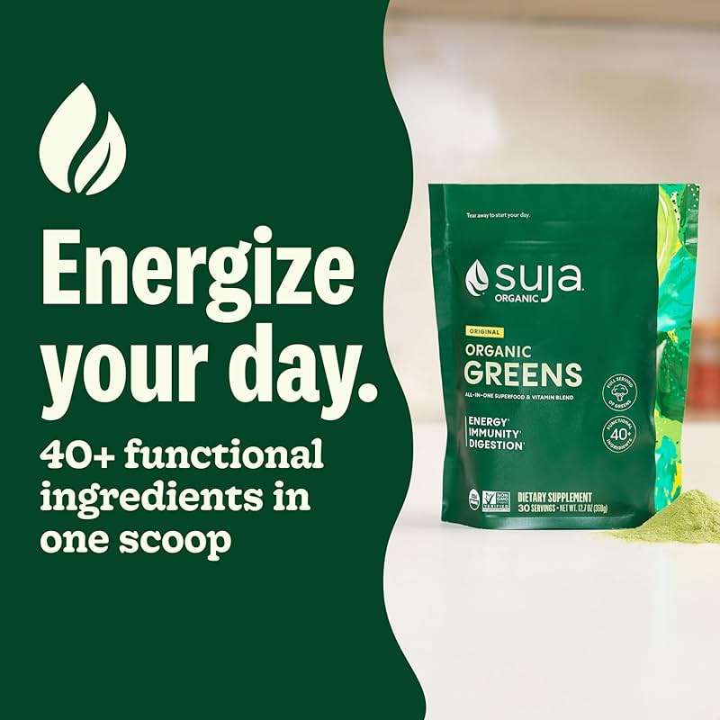 Suja Organic Greens Powder Probiotic Blend, Spirulina, Daily Superfood Drink or Smoothie Mix for Immune Support, Digestion, & Energy, Vegan, Gluten Free, Non GMO, 30 Servings - Image 2