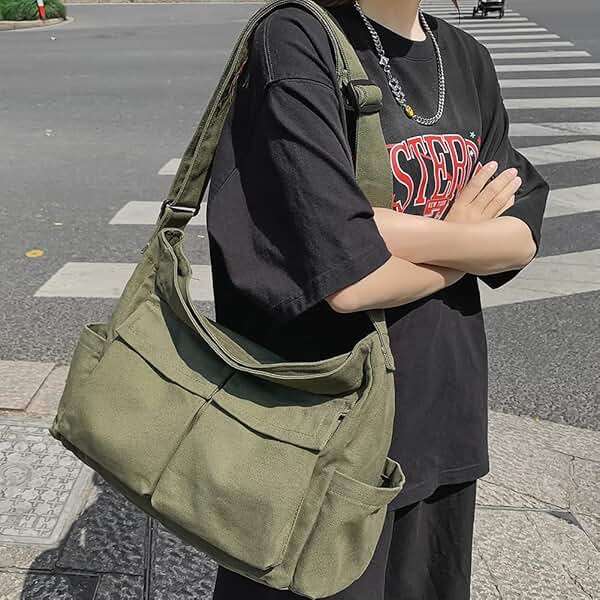 PRAGARI Canvas Crossbody Bag Messenger Cute Bag with Pins and Pendant for Women Girls Casual Shoulder Aesthetic School bag - Image 6