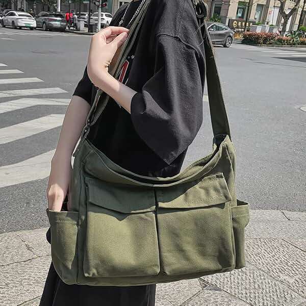 PRAGARI Canvas Crossbody Bag Messenger Cute Bag with Pins and Pendant for Women Girls Casual Shoulder Aesthetic School bag - Image 7