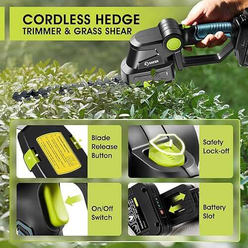 Saker Cordless Hedge Trimmer-20V Electric Shrub Trimmer Grass Shears Handheld Grass Cutter, Hedge Shear with 1 PCS Rechargeable Battery and Charger for Garden, Lawn - Image 2