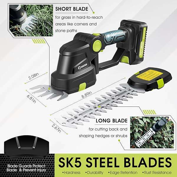 Saker Cordless Hedge Trimmer-20V Electric Shrub Trimmer Grass Shears Handheld Grass Cutter, Hedge Shear with 1 PCS Rechargeable Battery and Charger for Garden, Lawn - Image 3