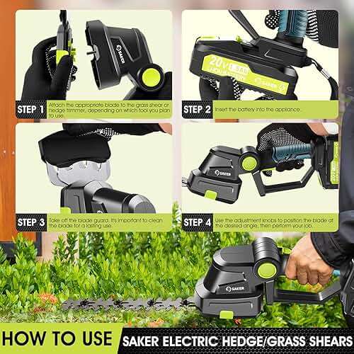Saker Cordless Hedge Trimmer-20V Electric Shrub Trimmer Grass Shears Handheld Grass Cutter, Hedge Shear with 1 PCS Rechargeable Battery and Charger for Garden, Lawn - Image 6