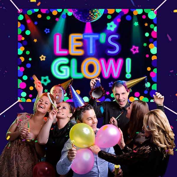 6x4ft Neon Let's Glow Party Backdrop Colorful Photography Background Glow in The Dark Party Supplies, Neon Decorations for Kids Birthday Supplies (71 x 47 Inch) - Image 6