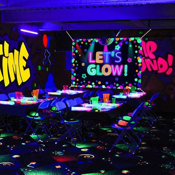 6x4ft Neon Let's Glow Party Backdrop Colorful Photography Background Glow in The Dark Party Supplies, Neon Decorations for Kids Birthday Supplies (71 x 47 Inch) - Image 7
