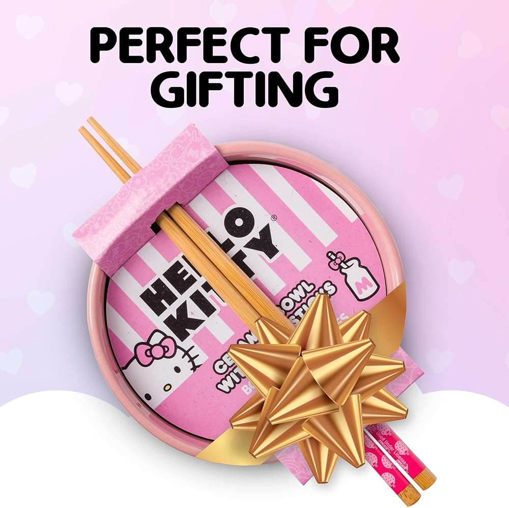 Silver Buffalo Sanrio Hello Kitty Strawberry Milk Japanese Character Ceramic Ramen Noodle Rice Bowl with Chopsticks, Microwave Safe, Pink, 20 Ounces - Image 7