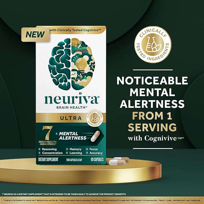 NEURIVA Ultra Brain Supplements for Memory and Focus, Phosphatidylserine, Cognivive, Neurofactor, Folic Acid, Vitamin B12 & Vitamin B6, 60 Count Capsules - Image 2