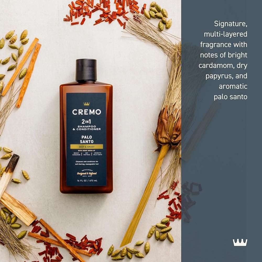 Cremo Palo Santo Barber Grade 2-n-1 Shampoo & Conditioner, Notes of Bright Cardamom, Dry Papyrus and Aromatic Palo Santo,16 Fl Oz - Image 2