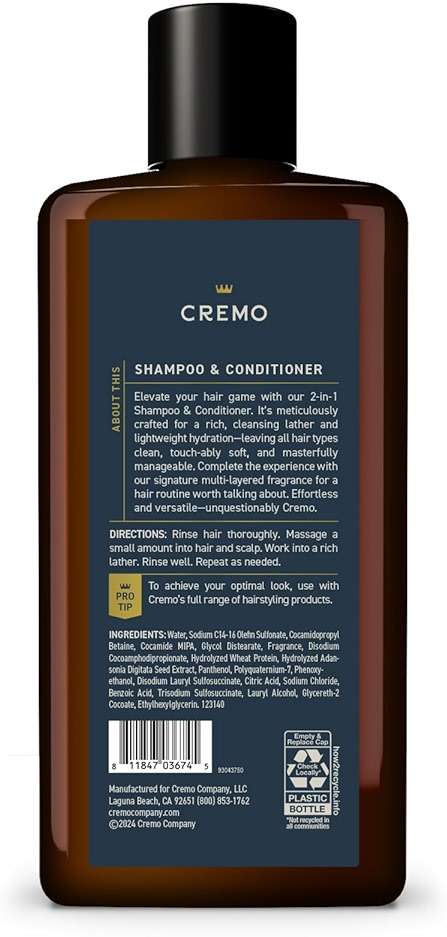 Cremo Palo Santo Barber Grade 2-n-1 Shampoo & Conditioner, Notes of Bright Cardamom, Dry Papyrus and Aromatic Palo Santo,16 Fl Oz - Image 7