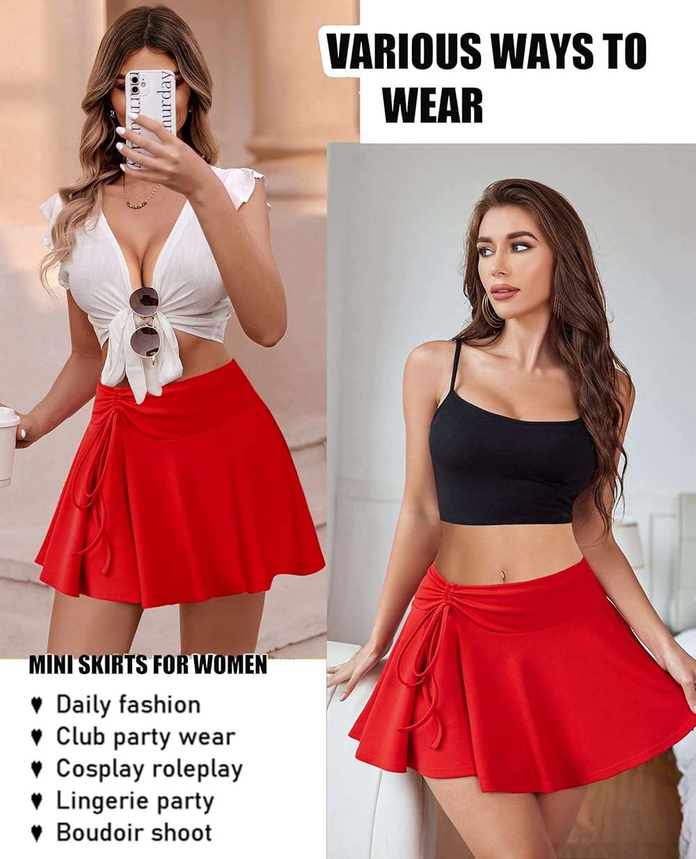Avidlove Mini Skirt for Women Pleated Drawstring High Waist Skater Skirt Sexy Lingerie Skirts S-XXL - Image 4