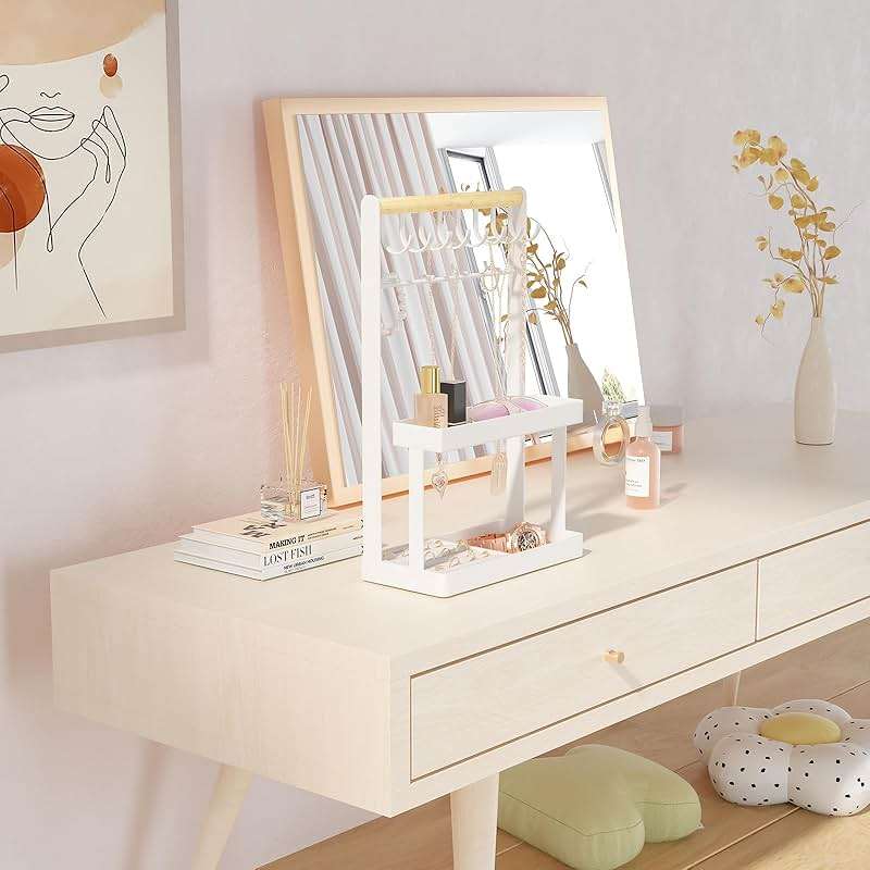 Lolalet 4-Tier Jewelry Organizer Stand with 12 Hooks, Necklace Bracelet Ring & Sunglasses Holder, Cute Metal Jewelry Storage Rack for Vanity, Dresser or Entryway, No Assembly -White - Image 5