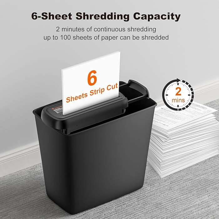 Bonsaii Paper Shredder for Home Use, 6 Sheet Strip Cut Small Paper Shredder Without Basket for Home Office, Portable Shredder Extendable Arm Design with Overheat Protection (S123-B) - Image 2