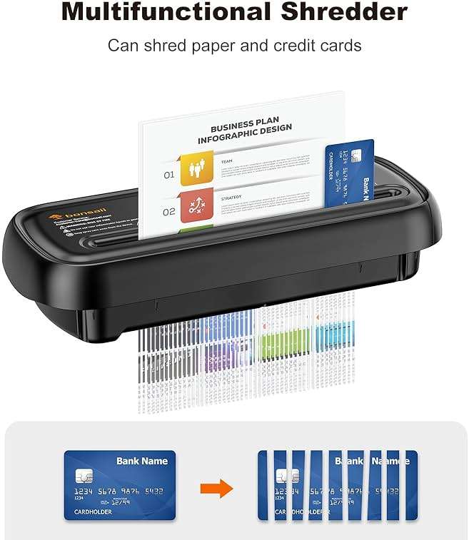 Bonsaii Paper Shredder for Home Use, 6 Sheet Strip Cut Small Paper Shredder Without Basket for Home Office, Portable Shredder Extendable Arm Design with Overheat Protection (S123-B) - Image 3
