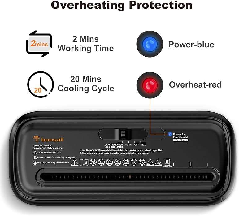 Bonsaii Paper Shredder for Home Use, 6 Sheet Strip Cut Small Paper Shredder Without Basket for Home Office, Portable Shredder Extendable Arm Design with Overheat Protection (S123-B) - Image 5