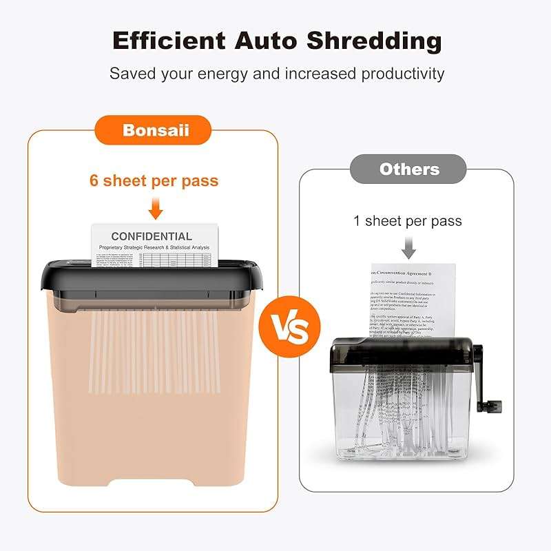 Bonsaii Paper Shredder for Home Use, 6 Sheet Strip Cut Small Paper Shredder Without Basket for Home Office, Portable Shredder Extendable Arm Design with Overheat Protection (S123-B) - Image 6