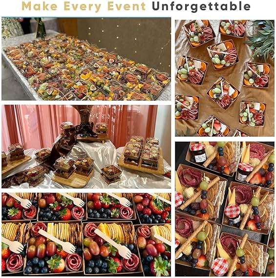 Leafiew 50 Pack Small Charcuterie Boxes with Clear Lids - To Go Paper Mini Charcuterie Box, Disposable Food Containers, 5Inch Dessert Boxes - Sandwich, Cookie, Sushi, Cake Slice, Strawberries (Brown) - Image 6