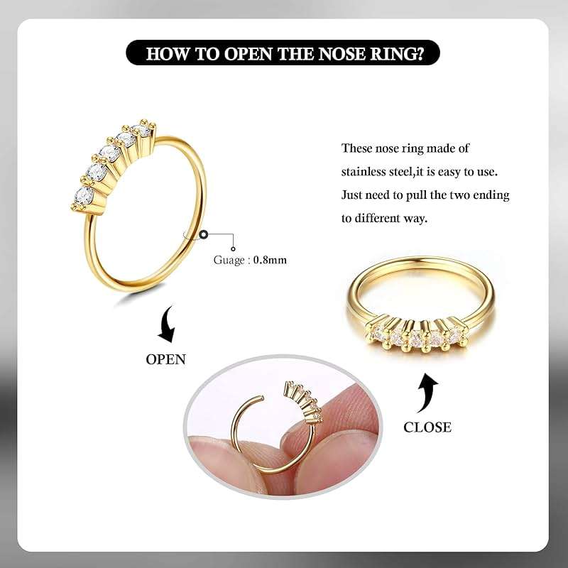 Dochais 12PCS Nose Rings Hoop 20G Nose Rings for Women Surgical Stainless Steel Nose Piercing Dangle Nose Ring Cartilage Earring Jewelry - Image 3