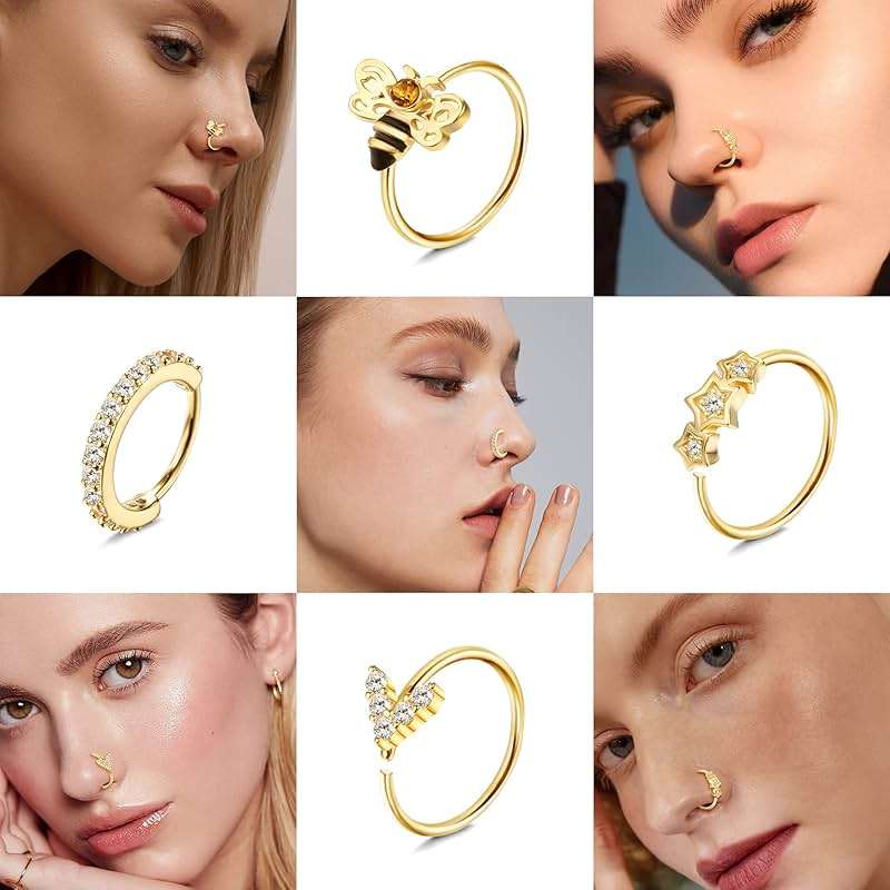 Dochais 12PCS Nose Rings Hoop 20G Nose Rings for Women Surgical Stainless Steel Nose Piercing Dangle Nose Ring Cartilage Earring Jewelry - Image 4