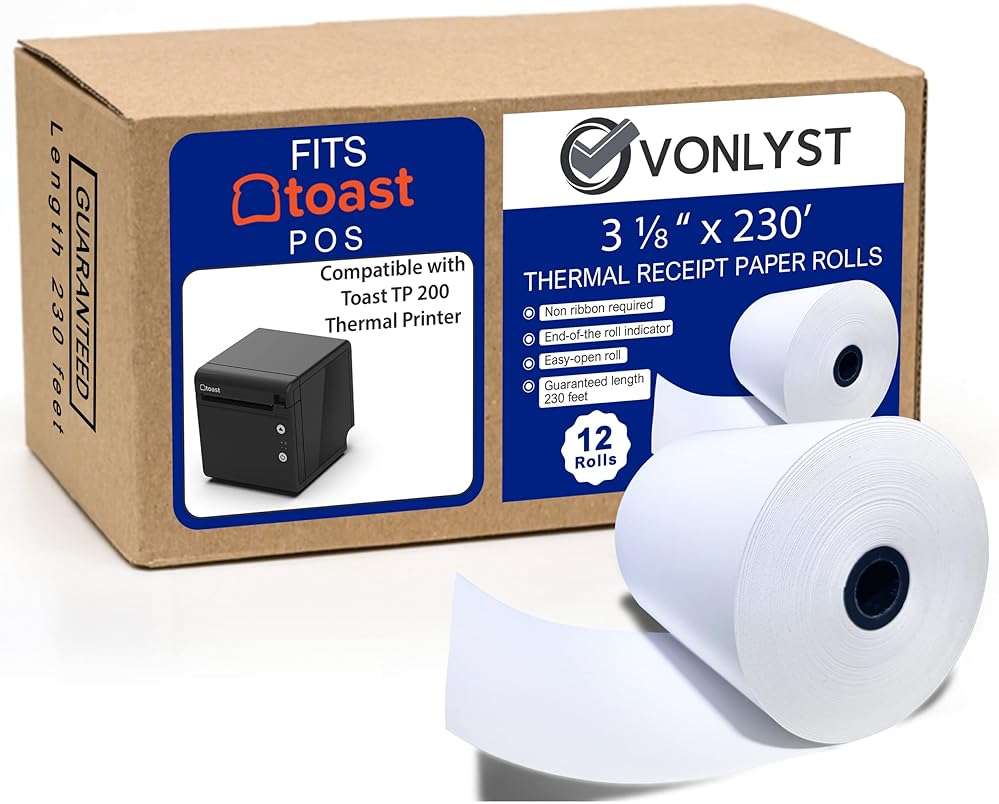 Vonlyst Thermal Printer Paper Roll for Toast TP200 Receipt Printer Point of Sale (12 rolls) - Image 1