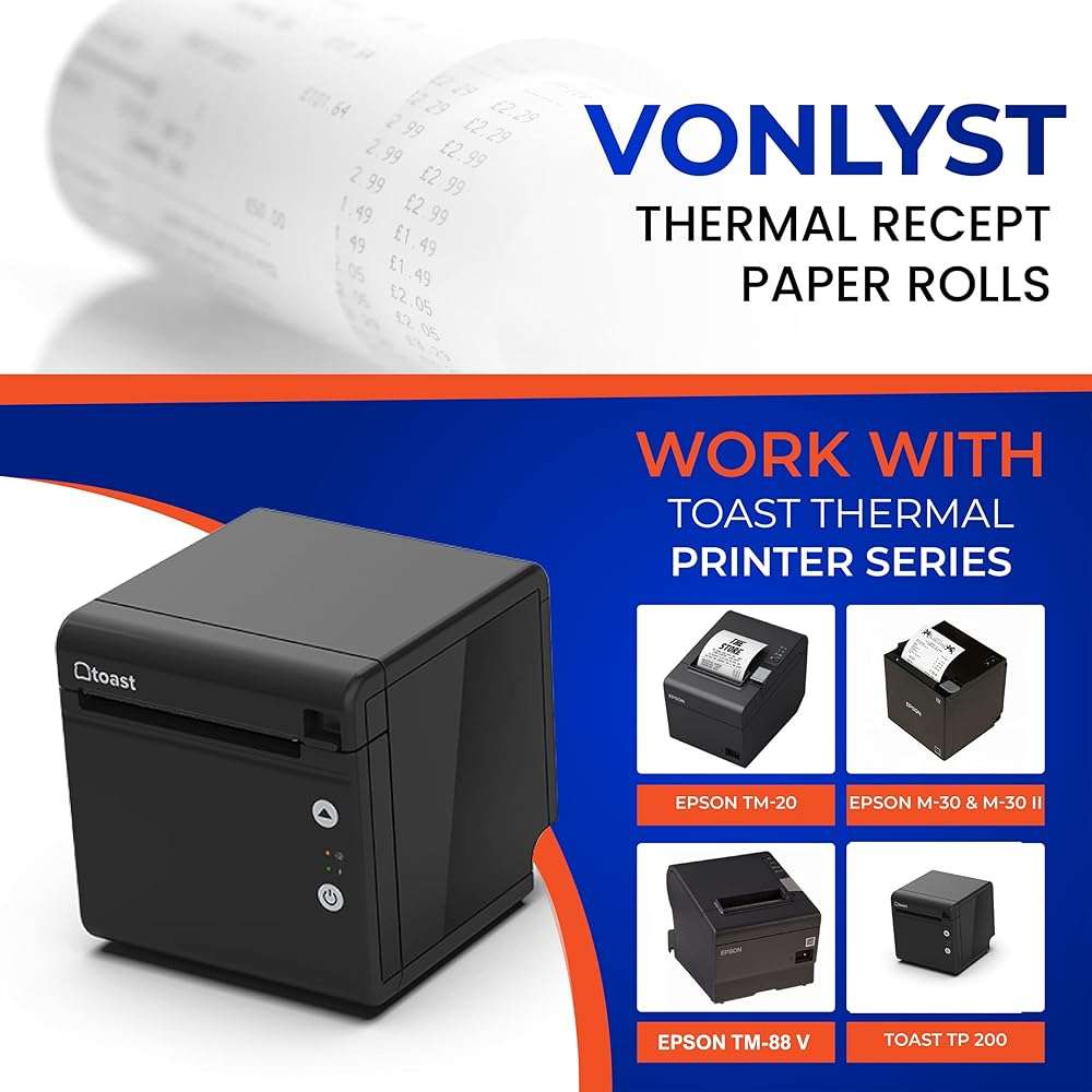 Vonlyst Thermal Printer Paper Roll for Toast TP200 Receipt Printer Point of Sale (12 rolls) - Image 2