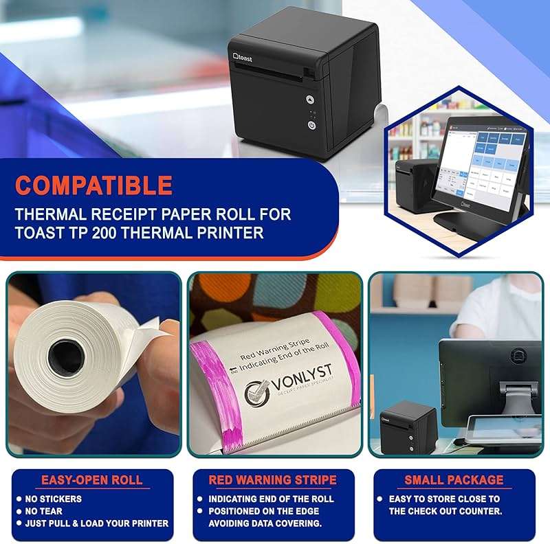 Vonlyst Thermal Printer Paper Roll for Toast TP200 Receipt Printer Point of Sale (12 rolls) - Image 4