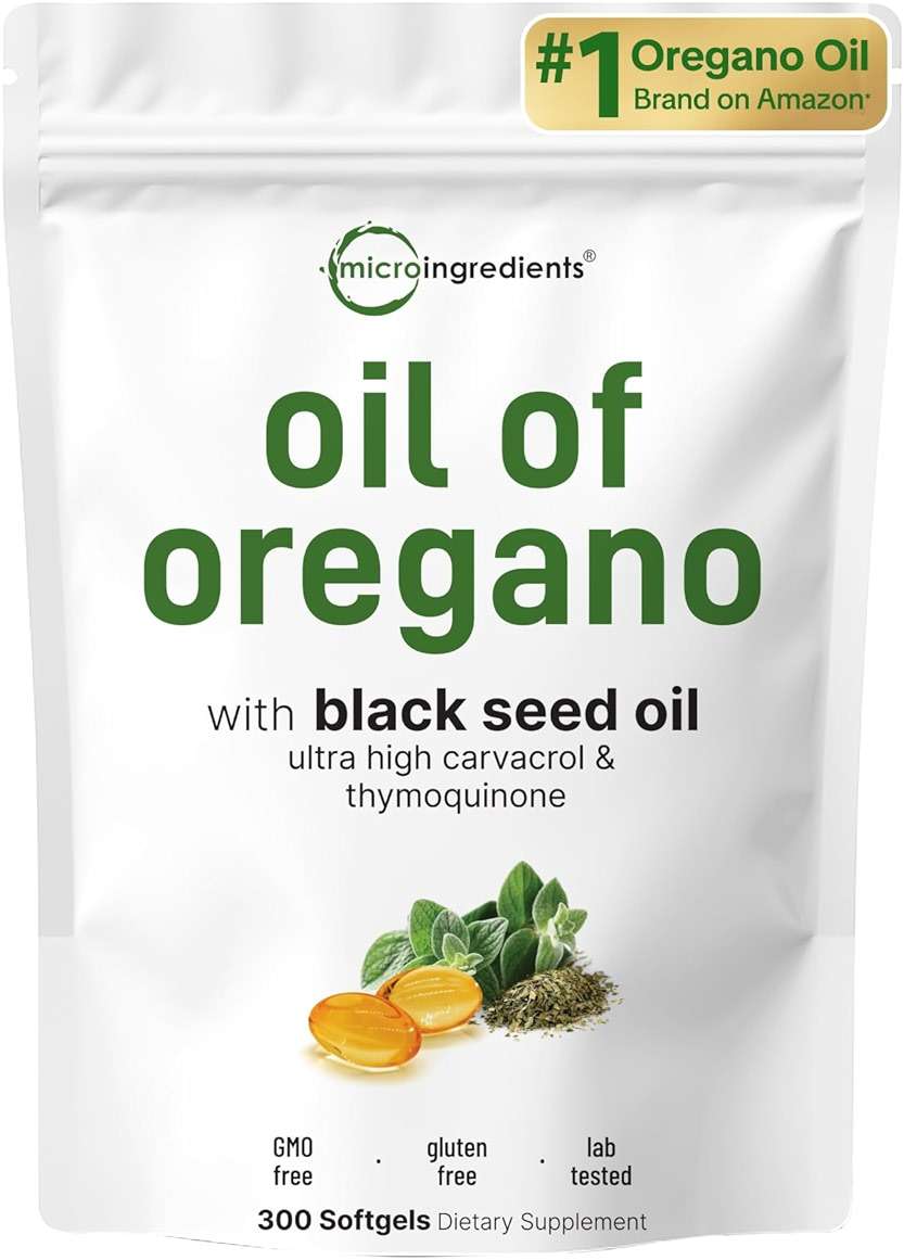Micro Ingredients Oil of Oregano Softgels, 300 Count | 2 in 1 Formulated with Black Seed Oil | 4X Strength Carvacrol & Thymoquinone | Plant Based, Non-GMO - Image 1