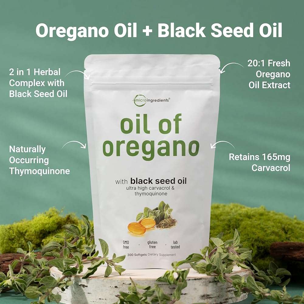 Micro Ingredients Oil of Oregano Softgels, 300 Count | 2 in 1 Formulated with Black Seed Oil | 4X Strength Carvacrol & Thymoquinone | Plant Based, Non-GMO - Image 2