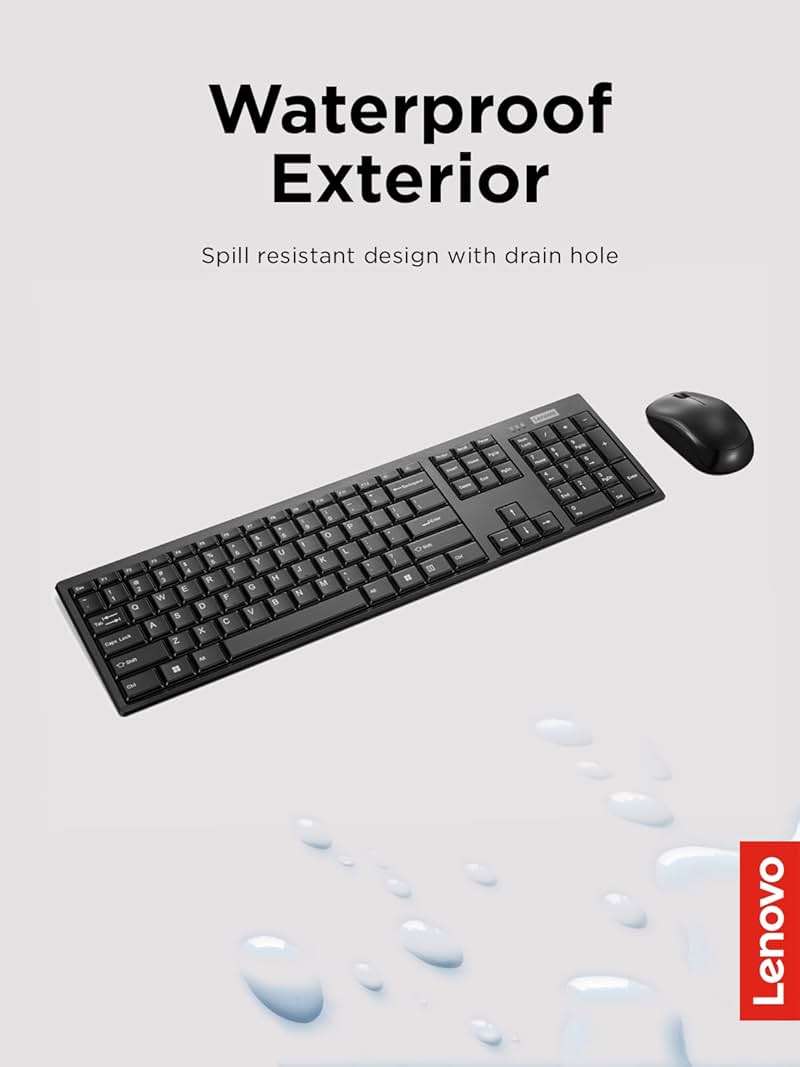 Lenovo 100 Wireless Keyboard and Mouse Combo – Cordless Set with Spill Resistant Quiet Keys – 3-Zone Keyboard - Ambidextrous Mouse – Compact Design – Wireless USB -Black - Image 5