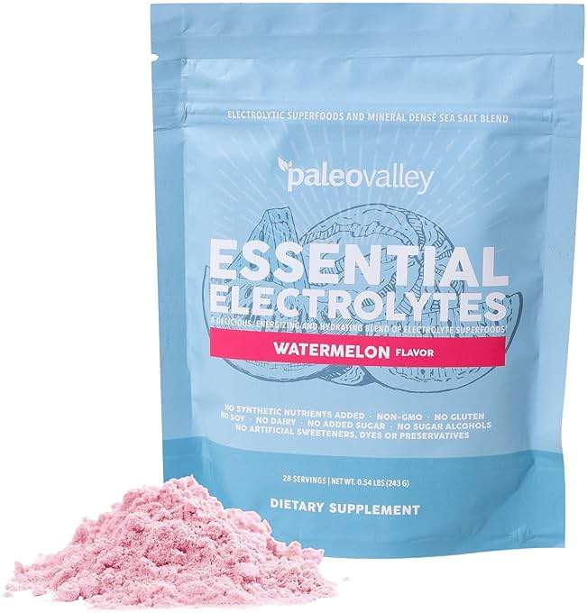 Paleovalley Essential Electrolytes Powder - Full Spectrum Watermelon Electrolyte Powder for Hydration, Energy and Muscle Recovery - No Sugar Added - 30 Servings - Image 1