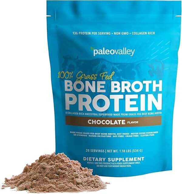 Paleovalley 100% Grass Fed Beef Bone Broth Protein Powder - Rich in Collagen Peptides for Hair, Skin, Gut Health, Bone and Joint Support - 13g Protein Per Serving - No Gluten or GMOs - Chocolate - Image 1