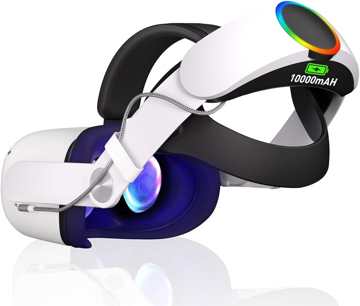 RGB Head Strap with Battery for Meta/Oculus, 10000mAh Battery Pack for Extended 8H of Playtime, Fast Charging VR Power (Meta/Oculus 2, Mac、PC) - Image 1