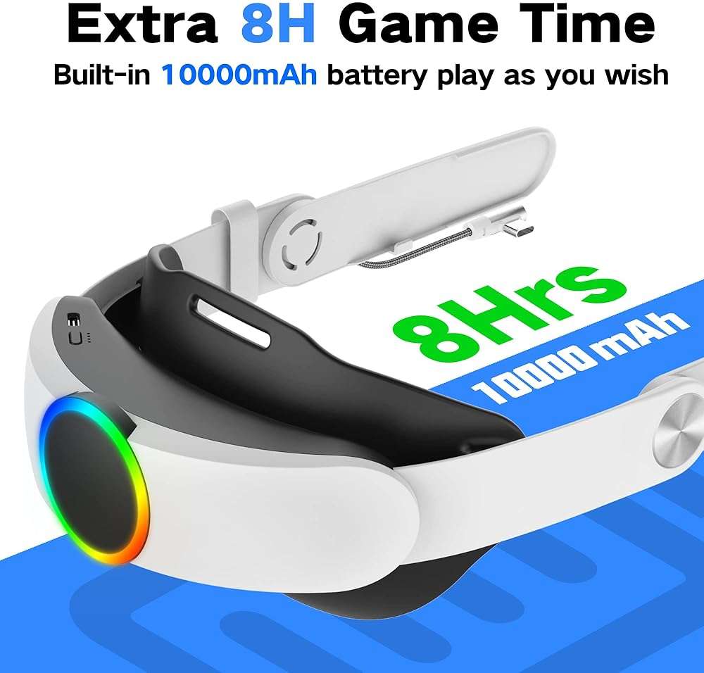 RGB Head Strap with Battery for Meta/Oculus, 10000mAh Battery Pack for Extended 8H of Playtime, Fast Charging VR Power (Meta/Oculus 2, Mac、PC) - Image 2