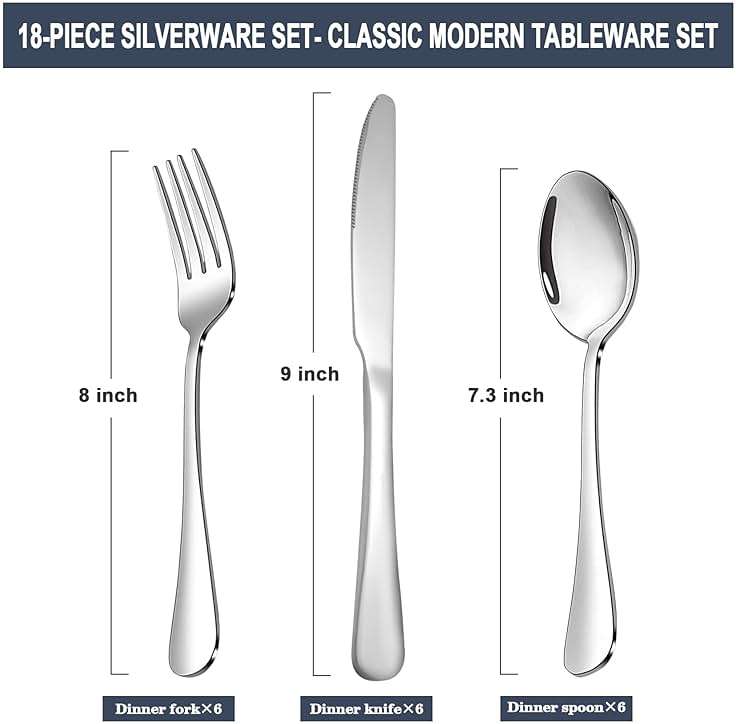 Silverware Set,SANTUO Stainless Steel Knives Spoon Forks Set for Home, Kitchen and Restaurant, Mirror Polished& Dishwasher Safe (18pcs Silverware set) - Image 3