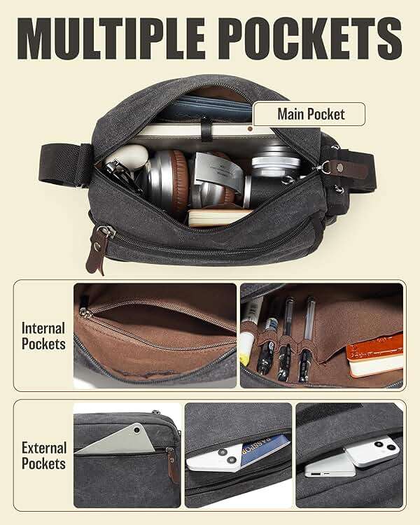 Messenger Bag for Men, Crossbody Bag Aesthetic, Water Resistant Unisex Classic Canvas Shoulder Bag - Image 5