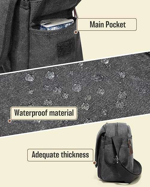 Messenger Bag for Men, Crossbody Bag Aesthetic, Water Resistant Unisex Classic Canvas Shoulder Bag - Image 6