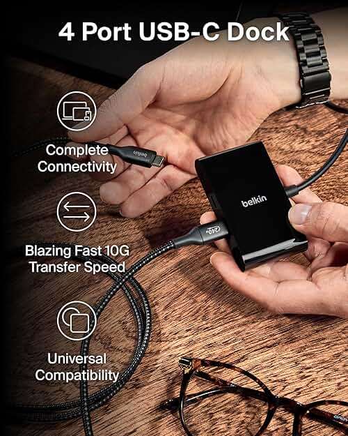 Belkin Connect 4-Port USB-C Hub - USB C Hub Multiport Adapter Dongle with 4 USB-C 3.2 Gen 2 Ports - High-Speed 10G Data Transfer for Laptop, MacBook, iPad, PC, and More - 100W PD - Image 2