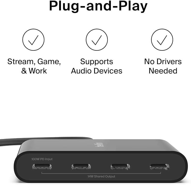 Belkin Connect 4-Port USB-C Hub - USB C Hub Multiport Adapter Dongle with 4 USB-C 3.2 Gen 2 Ports - High-Speed 10G Data Transfer for Laptop, MacBook, iPad, PC, and More - 100W PD - Image 3