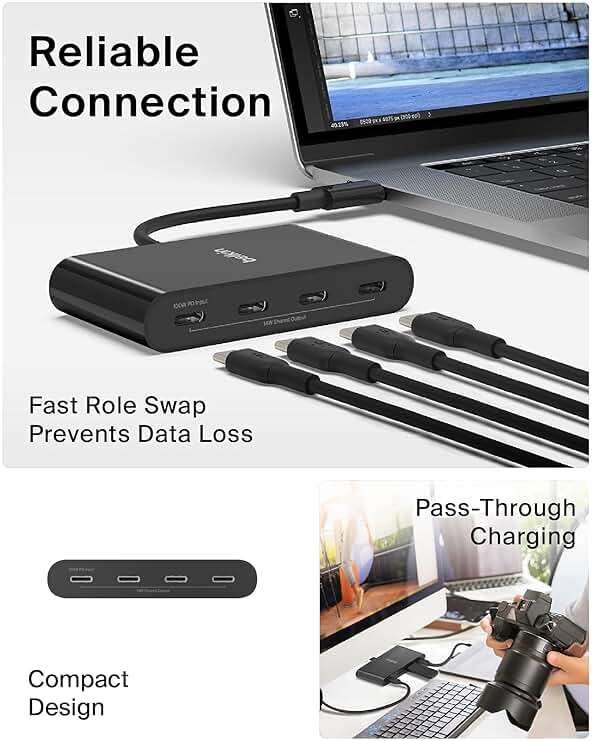 Belkin Connect 4-Port USB-C Hub - USB C Hub Multiport Adapter Dongle with 4 USB-C 3.2 Gen 2 Ports - High-Speed 10G Data Transfer for Laptop, MacBook, iPad, PC, and More - 100W PD - Image 4
