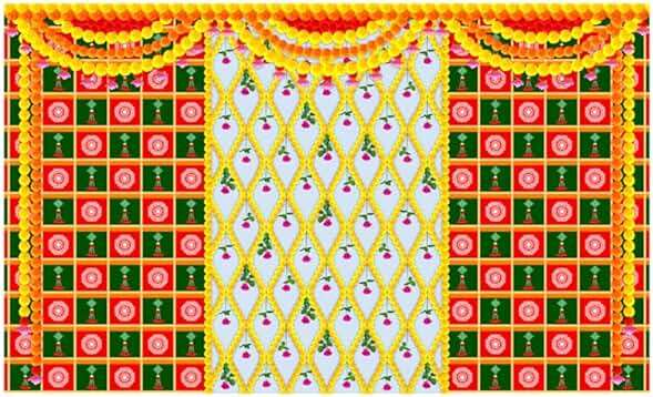 SATVIK 8 x 5 Feet - Printed Pooja Backdrop Cloth Decoration, Polyester Fabric for Home Ceremony and Festival Setup - Image 1