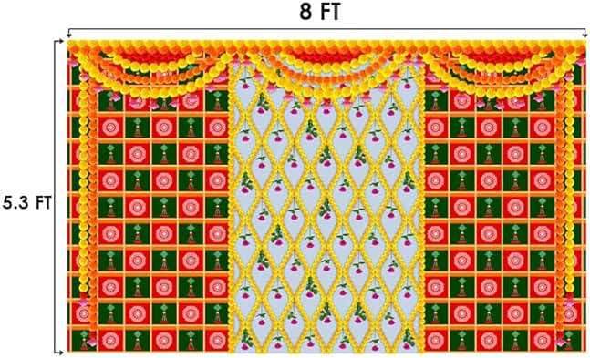 SATVIK 8 x 5 Feet - Printed Pooja Backdrop Cloth Decoration, Polyester Fabric for Home Ceremony and Festival Setup - Image 3