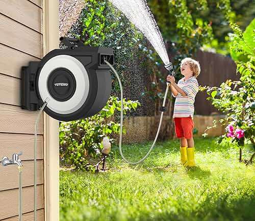 Tuyeho Retractable Garden Hose Reel 100FT, Wall Mount Heavy Duty Water Hose Reels with Automatic Slow Rewind System, Outdoor Hoses Reel with 2 Hose Nozzles for Garden Watering, Car Wash, Pet Shower - Image 9