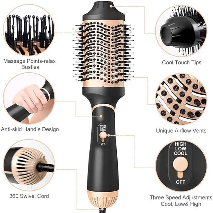 Hair Dryer Brush Blow Dryer in One Step, Upgraded 4 in 1 Hair Dryer and Styler Volumizer with Negative Ion Anti-frizz Ceramic Titanium Barrel Hot Air Brush Hair Straightener (Golden, Large) - Image 4