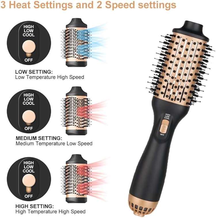 Hair Dryer Brush Blow Dryer in One Step, Upgraded 4 in 1 Hair Dryer and Styler Volumizer with Negative Ion Anti-frizz Ceramic Titanium Barrel Hot Air Brush Hair Straightener (Golden, Large) - Image 5