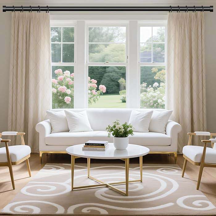 VOIIY 2 Pack Curtain Rods for Windows 48 to 84 Inch(4-7 Feet),Black 1'' Diameter Drapery Rods with End Cap Style Design,Modern Adjustable Heavy Duty Curtain Rod,Size:36''-88'' - Image 2